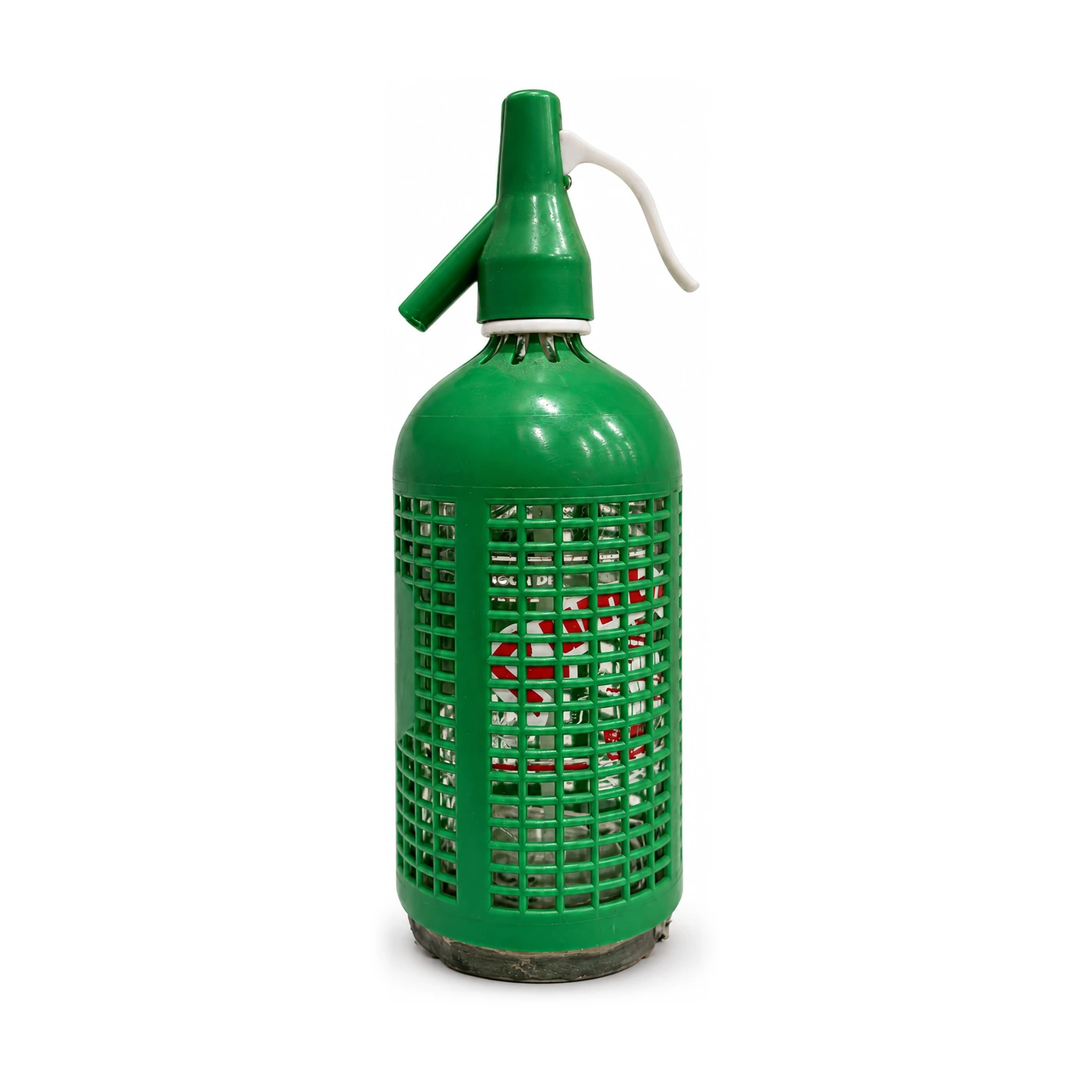 Sifón funcional verde con serigrafía antigua y funda